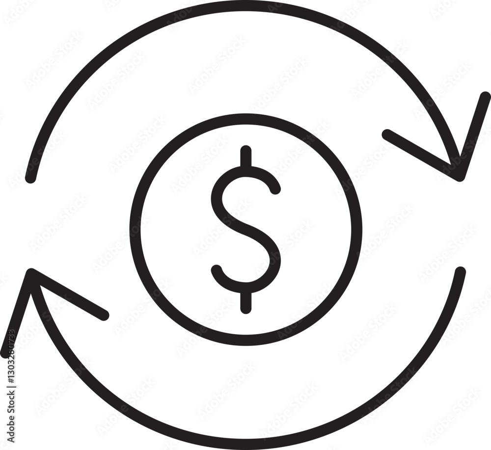 Financial cycle symbol with dollar sign line icon Financial cycle symbol with dollar sign line icon