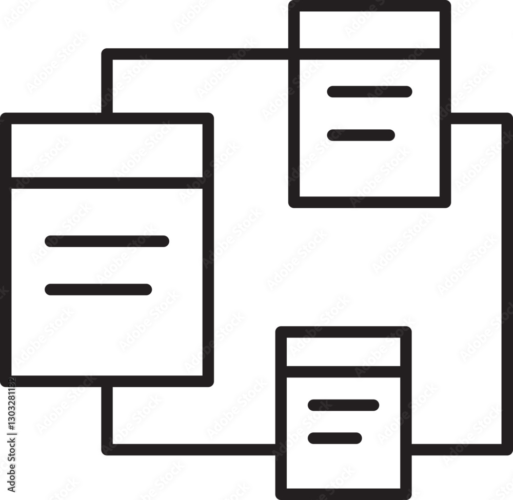 Abstract diagram of interconnected boxes line icon