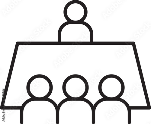 Meeting room illustration with participants line icon