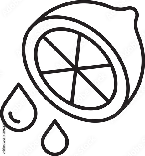 Lemon slice with droplets illustration line icon