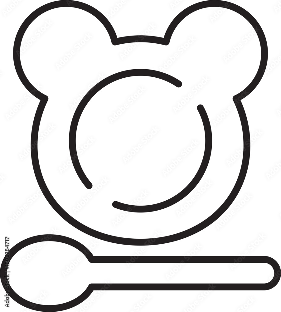 Bear-shaped bowl with spoon illustration line icon Bear-shaped bowl with spoon illustration line icon