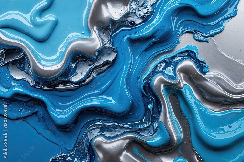 Fototapeta premium Cyan and Silver Fluid Paint Texture for Modern Wall Art Backgrounds