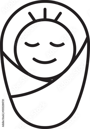 Sleeping baby icon in a swaddle blanket line icon