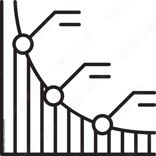 Line graph with declining trends and data points line icon