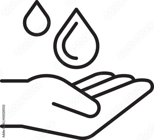 Hand holding water droplets line icon