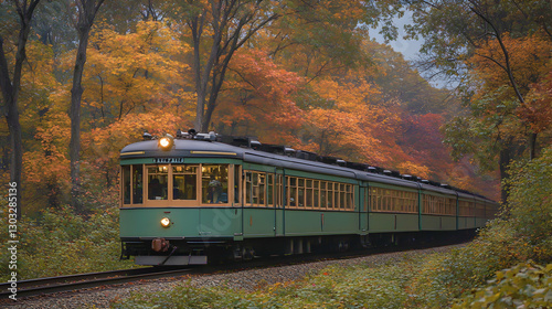 Autumn Train Through Forested Pathway photo