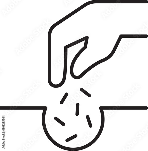 Hand dropping seeds into a hole line icon