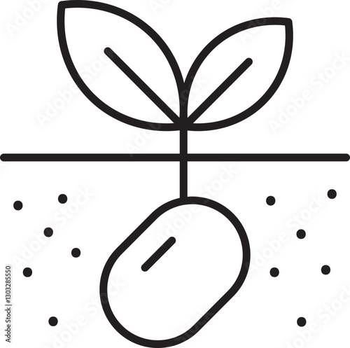 Seedling with roots and leaves illustration line icon