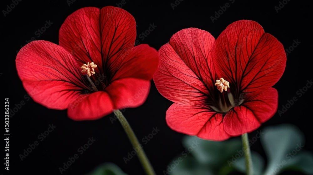 Obraz premium Close-up red flowers, studio shot, dark background, floral detail