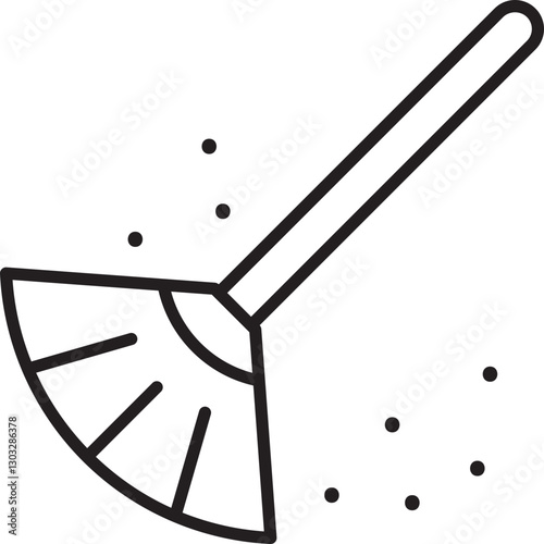 Broom with dust particles illustration line icon