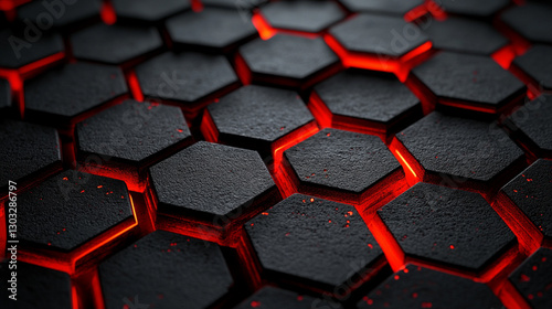 A futuristic background featuring glowing neon hexagons set against a black honeycomb carbon texture, symbolizing innovation, technology, and the digital age
