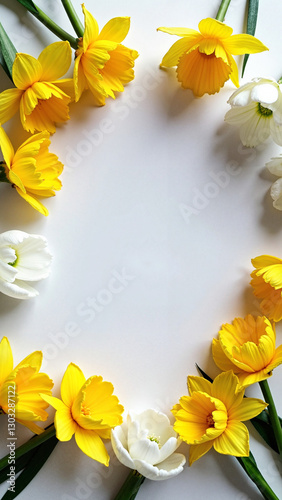 Spring Narcissus Frame: Easter Floral Flat Lay for Mother's Day Marketing, Greeting Cards, Social Media & Feminine Promotions