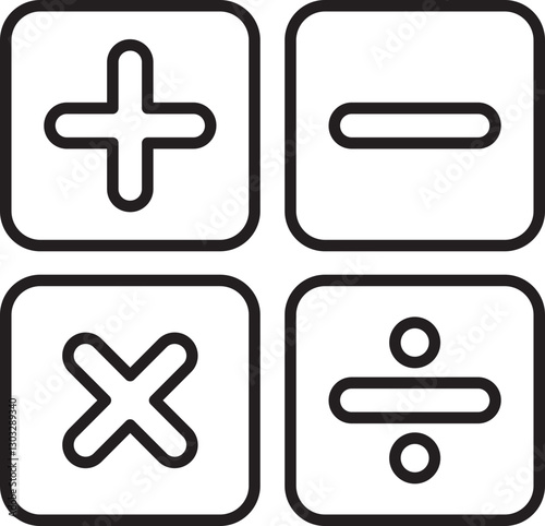 Calculator operation symbols in a grid layout line icon