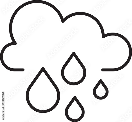 Rain cloud with falling drops line icon