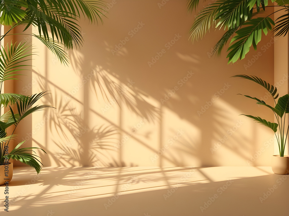 Fototapeta premium room with plants and reflections from the sun outside