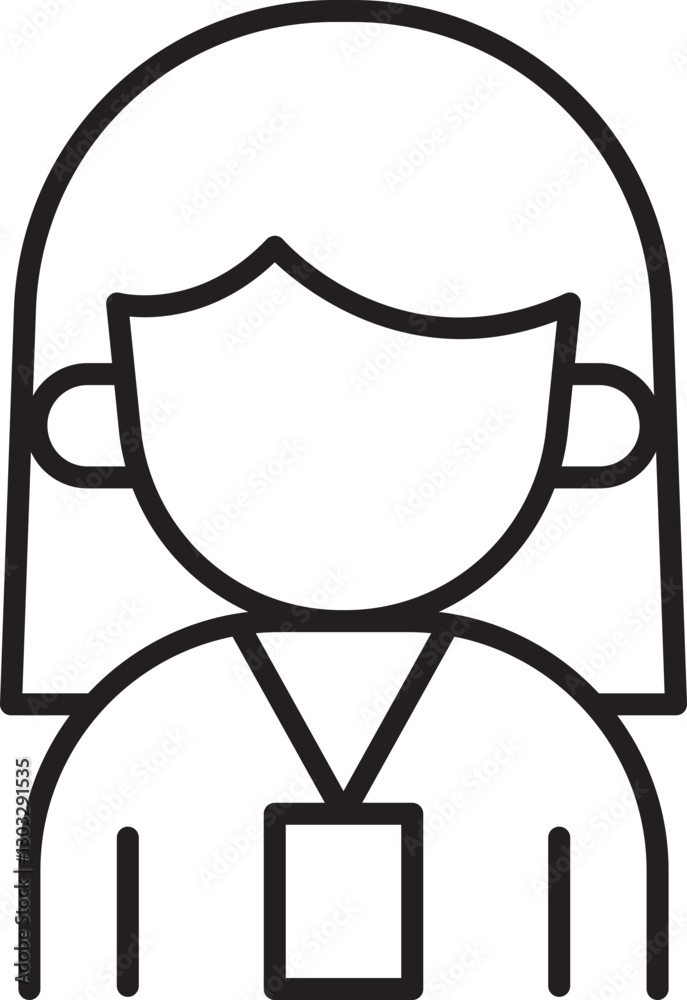 Vector illustration of a woman with ID badge line icon Vector illustration of a woman with ID badge line icon