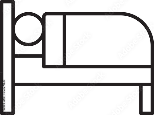 Sleeping person in a bed outline line icon