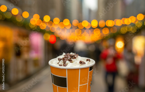 glass of coffee with cream and chocolate chips