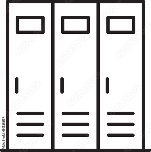 Three school lockers in a row line icon