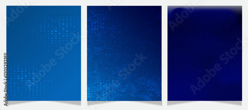 Set of blue gradient backgrounds with abstract patterns, halftone effects, and subtle textures. Ideal for digital designs, presentations, or modern graphic projects