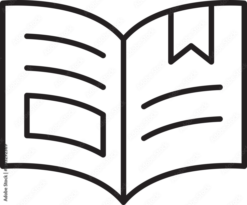 Open book illustration with bookmark. line icon Open book illustration with bookmark. line icon