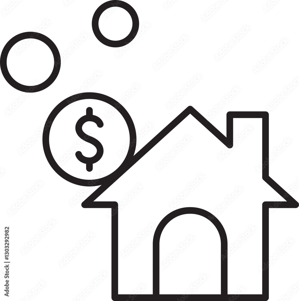 House with money bubbles illustration line icon House with money bubbles illustration line icon