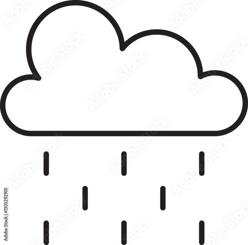 Rain cloud with falling rain drops line icon