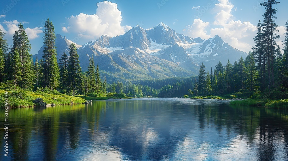 mountain landscape with river and coniferous forest mountain landscape with river and coniferous forest