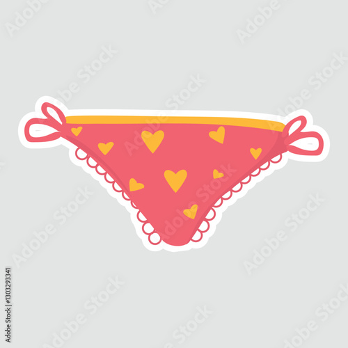 Cute Heart Patterned Panties Vector Illustration Sticker. A charming vector sticker of panties with heart patterns, ribbon ties, and lace trim. Perfect for fashion, lingerie, and creative designs