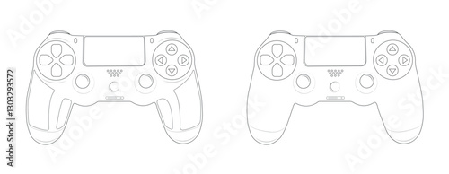 Set of silhouette gaming joystick, game controller line art illustration