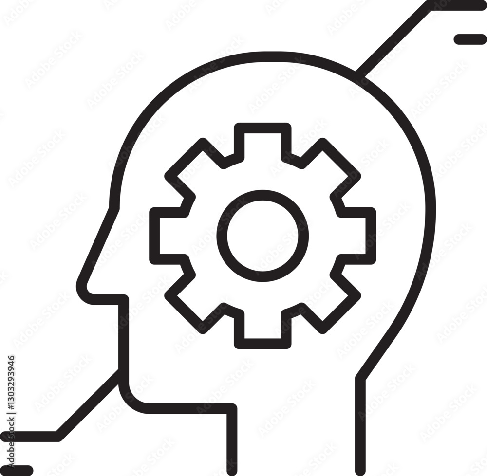 Abstract head with gear symbolizing thinking line icon Abstract head with gear symbolizing thinking line icon