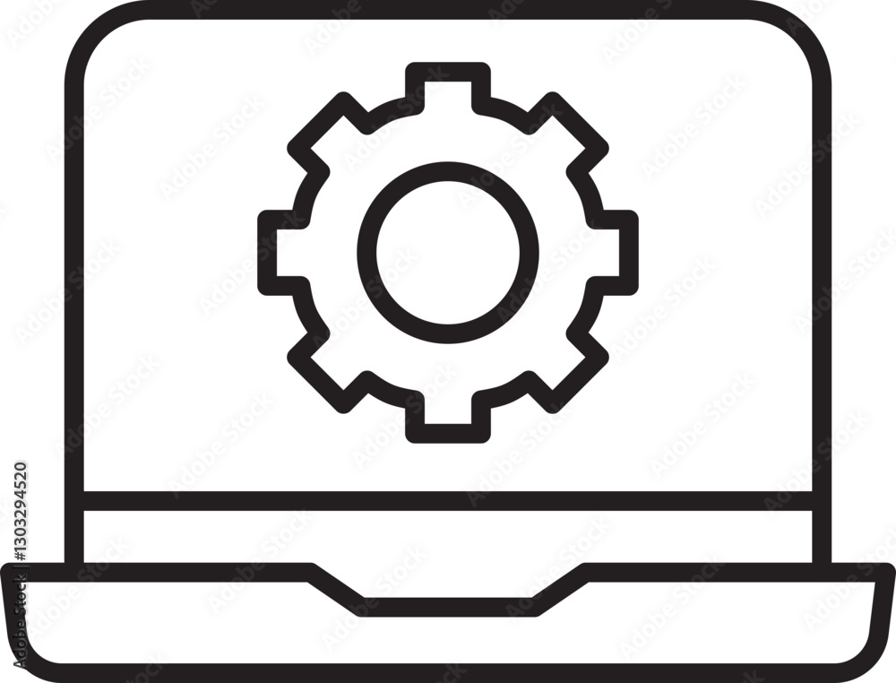 Laptop with gear icon symbolizing settings line icon Laptop with gear icon symbolizing settings line icon