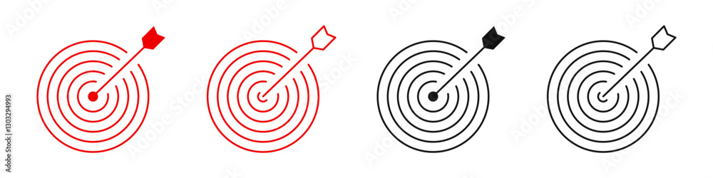 Set of Aim. Target and Goal icons. Dart target on spiral bullseye. Editable line width vector illustration Set of Aim. Target and Goal icons. Dart target on spiral bullseye. Editable line width vector illustration