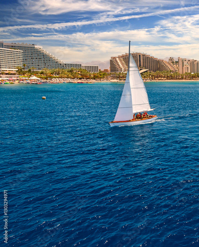 Water sport activities and resting on the Red Sea near Eilat - famous tourist...