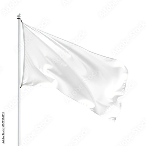 White blank flag waving on a pole isolated on transparent background.