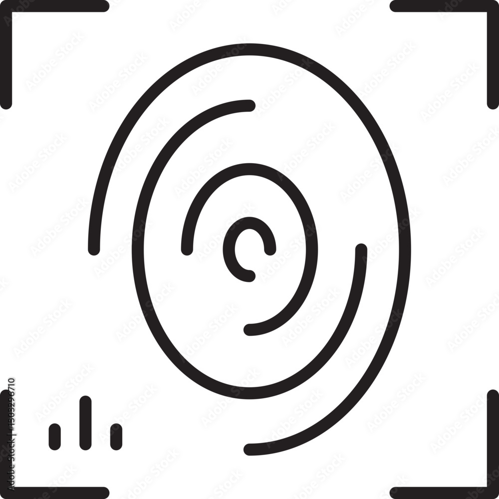 Fingerprint icon in a camera frame line icon Fingerprint icon in a camera frame line icon