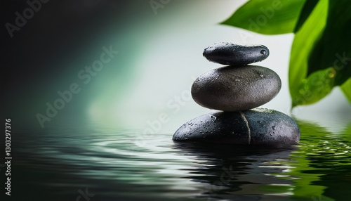 zen background with stacked stone pebbles in water with dark muted colors