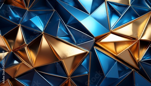 shiny abstract gold blue triangles background