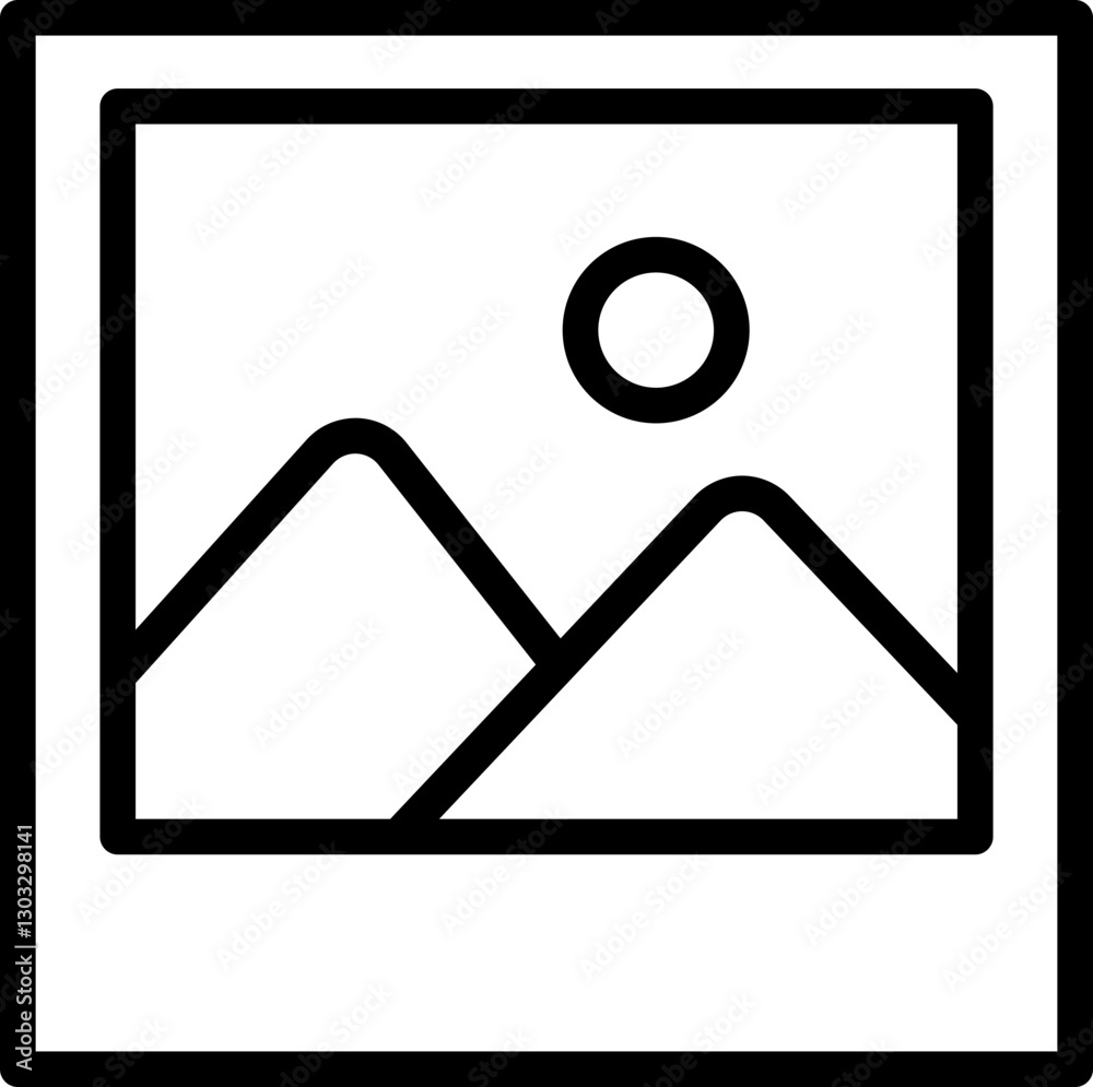 Illustration of mountains and sun in a frame line icon Illustration of mountains and sun in a frame line icon