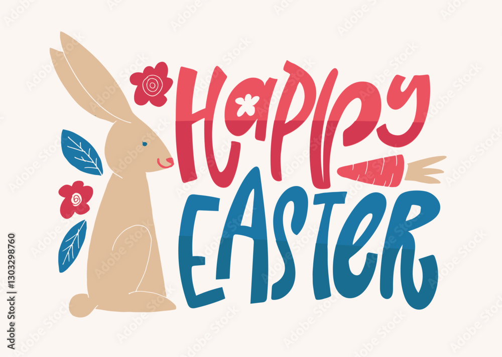 Obraz premium Happy Easter! Cute hand drawn doodle lettering quote about egg hunt. Lettering for t-shirt design, mug print, bag print, clothes fashion. 100% hand drawn vector image.