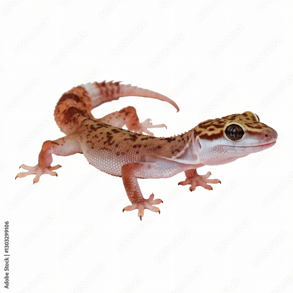 Naklejka premium Detailed View of a Gecko with Colorful Patterns Isolated on White Background.