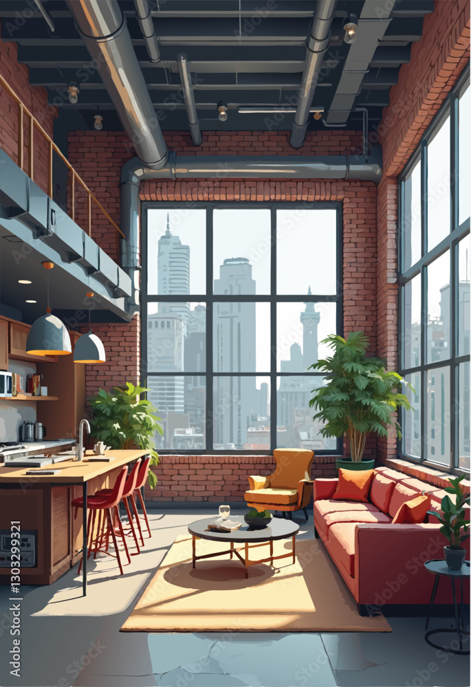 Fototapeta premium Sunlit Industrial Living Space