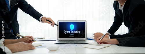 Cyber security system on computer screen protect private information brisk from hacker and cyber attack