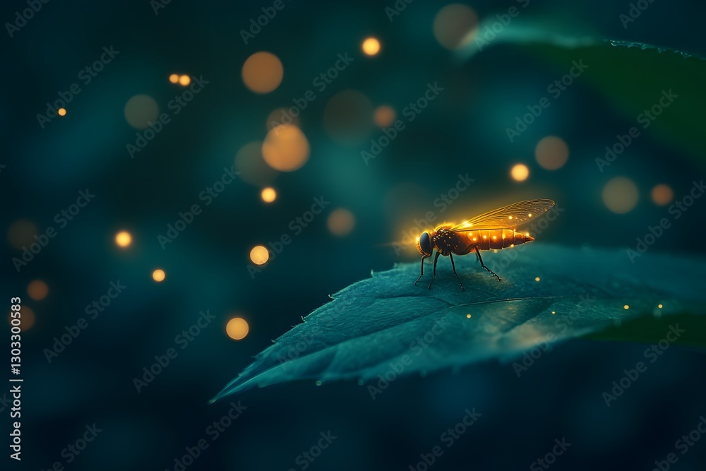 Naklejka premium fireflies on leaves