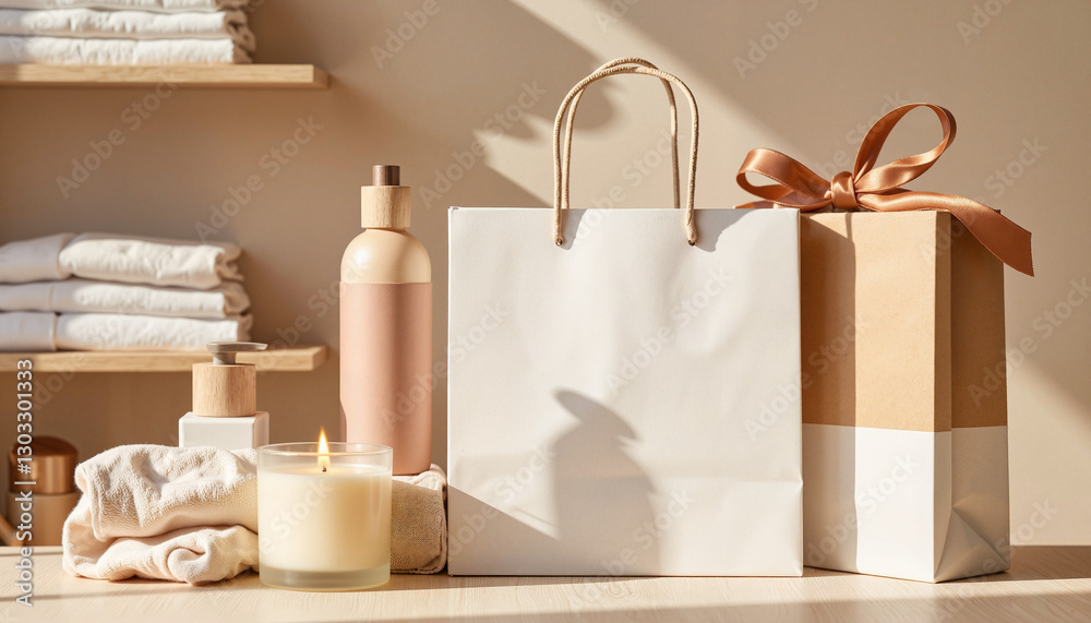 Elegant luxury skincare display on chic counter, indulgent shopping experience