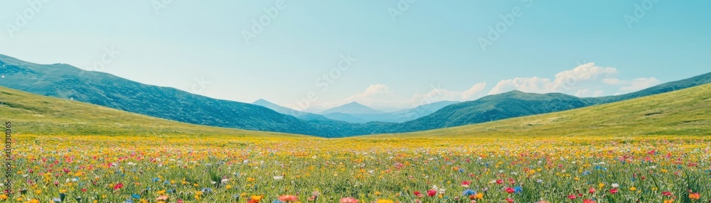 A vibrant landscape featuring rolling hills, colorful wildflowers, and clear blue skies, showcasing the beauty of nature in a serene environment. A vibrant landscape featuring rolling hills, colorful wildflowers, and clear blue skies, showcasing the beauty of nature in a serene environment.