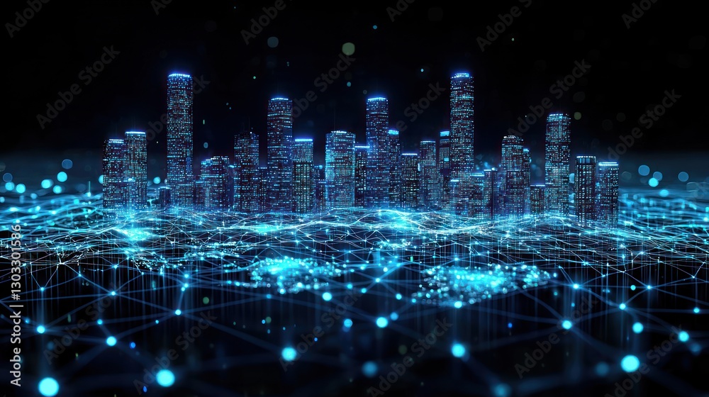 Fototapeta premium Futuristic Cityscape: A Digital Metropolis Illuminated
