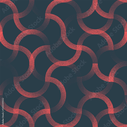 Unique Twisted Seamless Pattern Trend Dot Work Vector Red Black Abstract Background. Intricate Curved Lines Halftone Art Illustration for Fashionable Textile. Loopable Graphical Abstraction Wallpaper