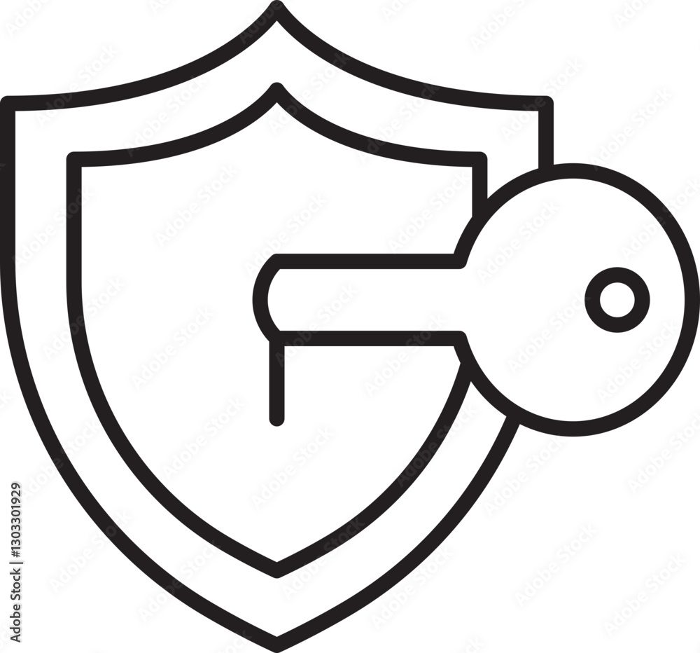Obraz premium Security shield with a key illustration line icon