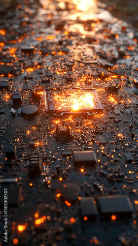 Closeup of broken computer hardware showing damaged motherboard and components Symbolizing repair maintenance technology issues digital decay obsolescence and the need for troubleshooting and upgrade